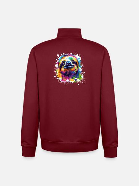 Farbexplosion Faultier Sloth - Unisex Organic Zip Sweatshirt von Stanley/Stella - Burgunderrot