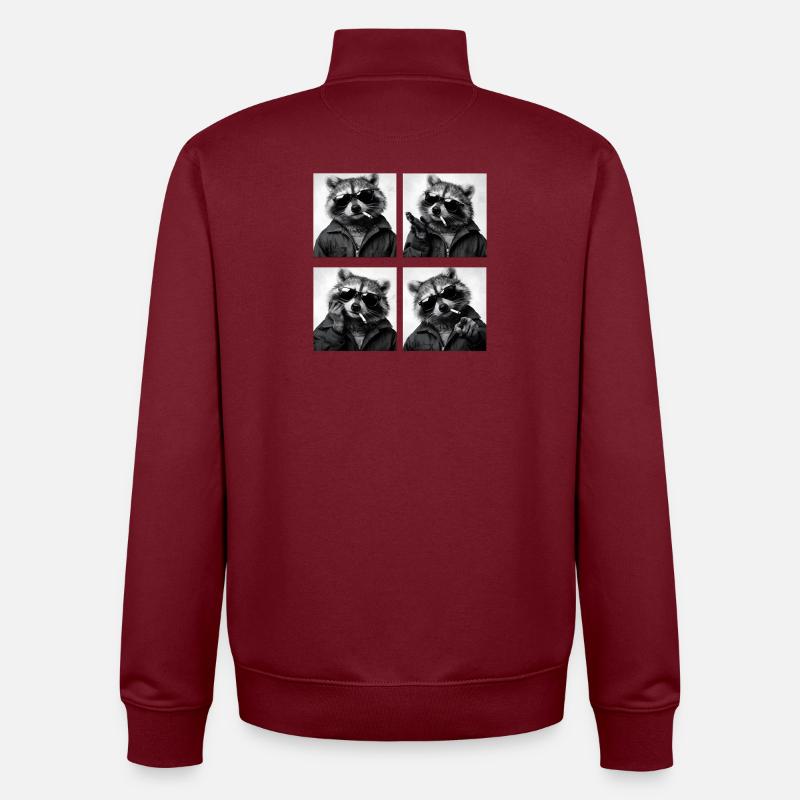 Waschbär Noir Vierfach: Sonnenbrille Zigarette - Unisex Organic Zip Sweatshirt von Stanley/Stella - Burgunderrot