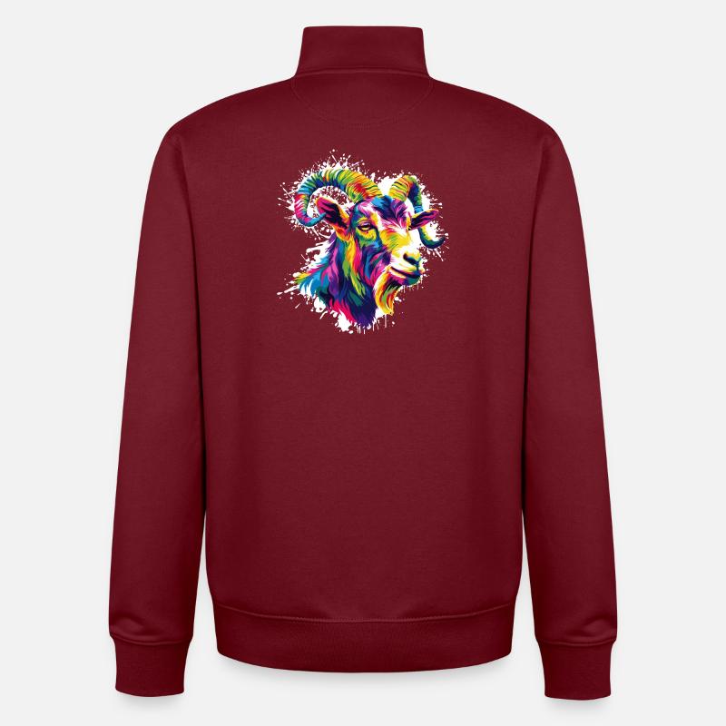Bunter Widder Kopf  - Unisex Organic Zip Sweatshirt von Stanley/Stella - Burgunderrot
