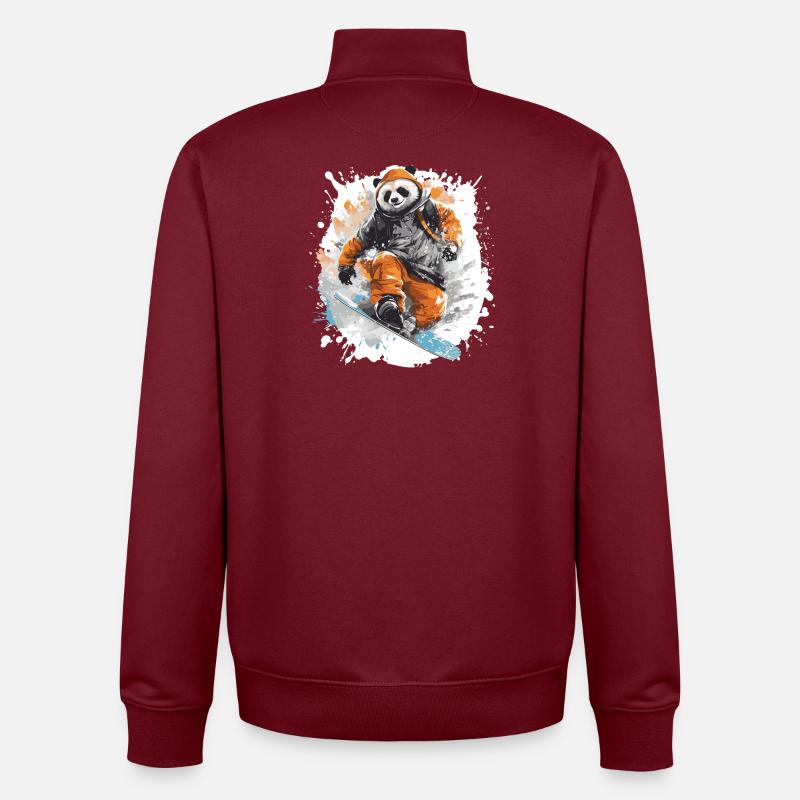 Panda Snowboard - Unisex Organic Zip Sweatshirt by Stanley/Stella - burgundy