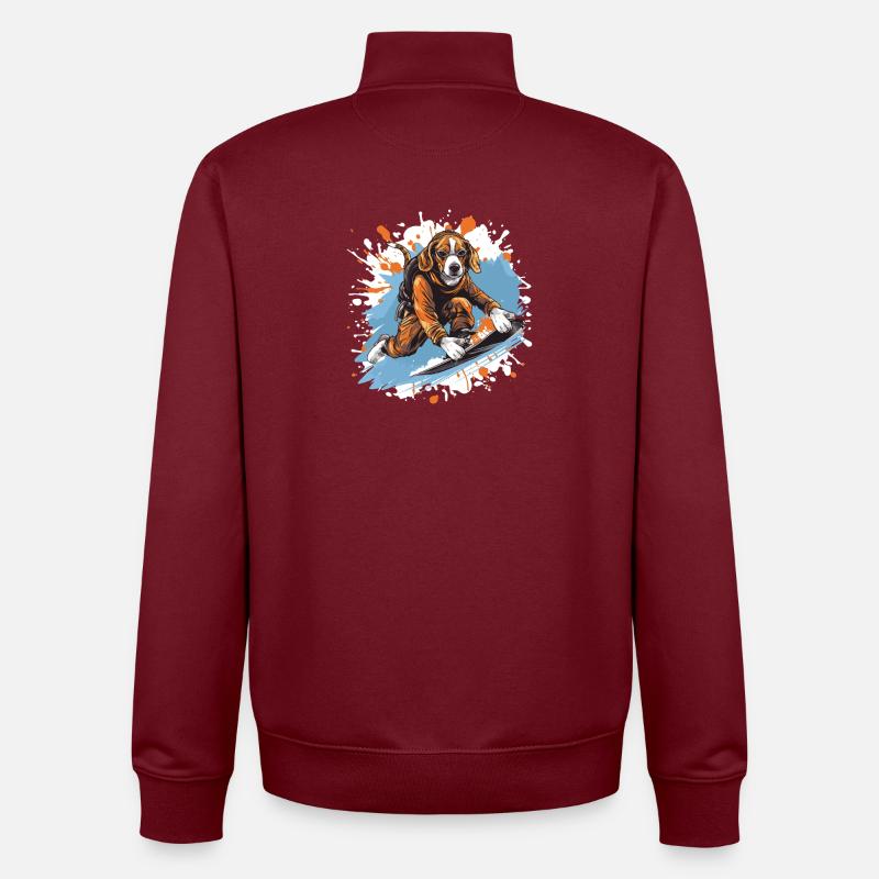 Beagle Chien Snowboard - Sweat zippé unisexe en coton bio Stanley/Stella - bordeaux