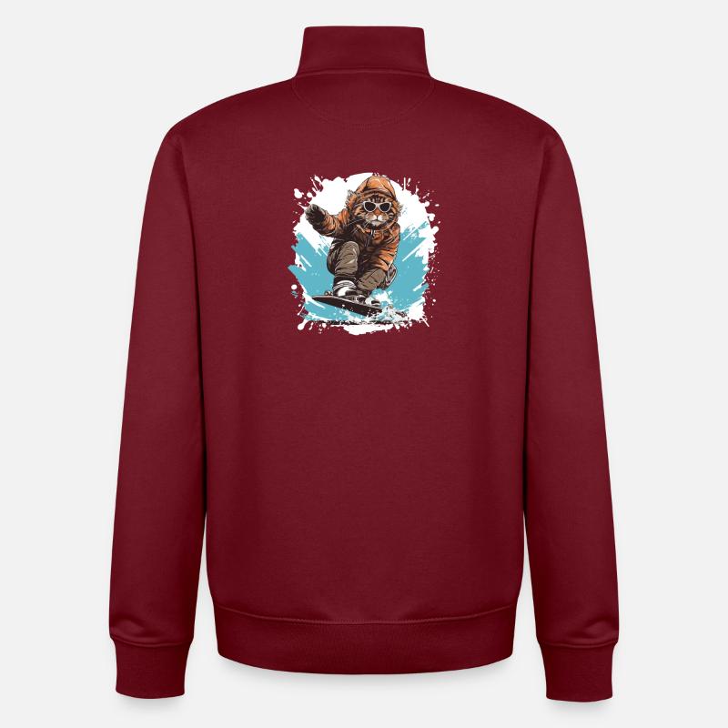 Cat Snowboard - Unisex Organic Zip Sweatshirt by Stanley/Stella - burgundy