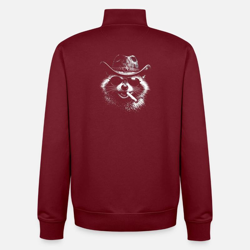 Waschbär Cowboy mit Zigarre - Unisex Organic Zip Sweatshirt von Stanley/Stella - Burgunderrot