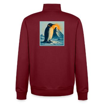 Polarstrand-Pinguin im Sonnenaufgang - Unisex Organic Zip Sweatshirt von Stanley/Stella - Burgunderrot - Hinten - AI Model Male 185 dark (185cm)