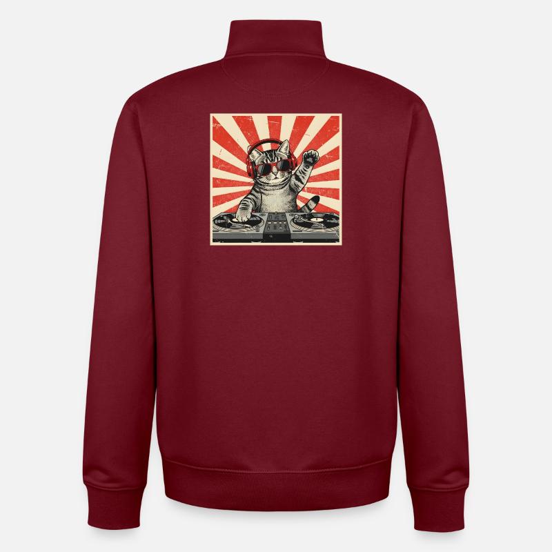 Cat DJ Pop Art rétro - Sweat zippé unisexe en coton bio Stanley/Stella - bordeaux
