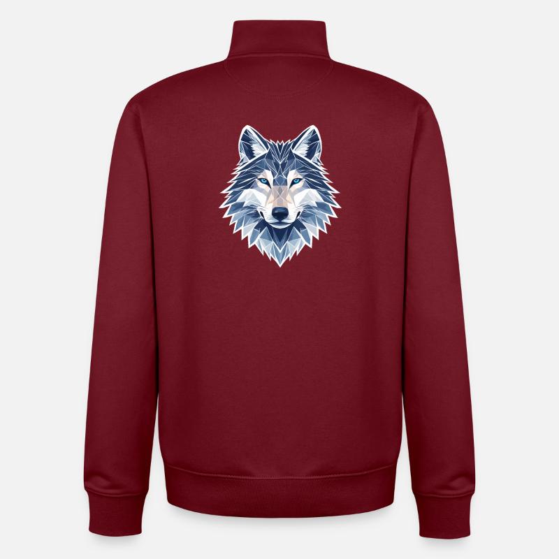 Geometric Wolf - Modern Geometric Wolf - Unisex Organic Zip Sweatshirt by Stanley/Stella - burgundy