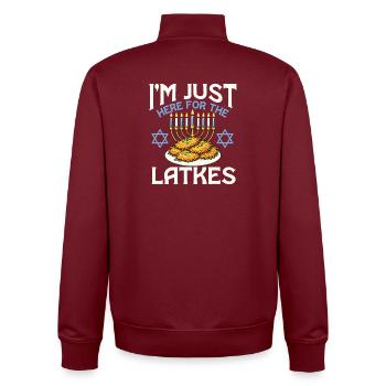 Je suis juste là pour les Latkes Juifs Funs - Sweat zippé unisexe en coton bio Stanley/Stella - bordeaux - Dos - AI Model Male 185 dark (185cm)