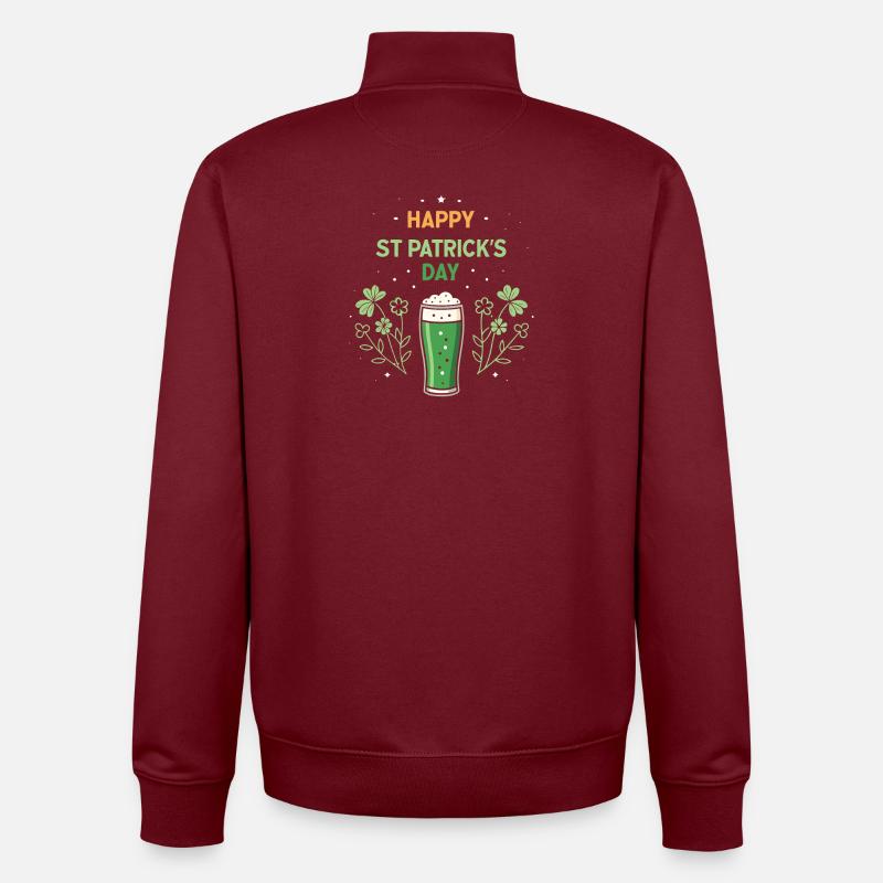 Verre vert et trèfles Saint Patrick - Sweat zippé unisexe en coton bio Stanley/Stella - bordeaux
