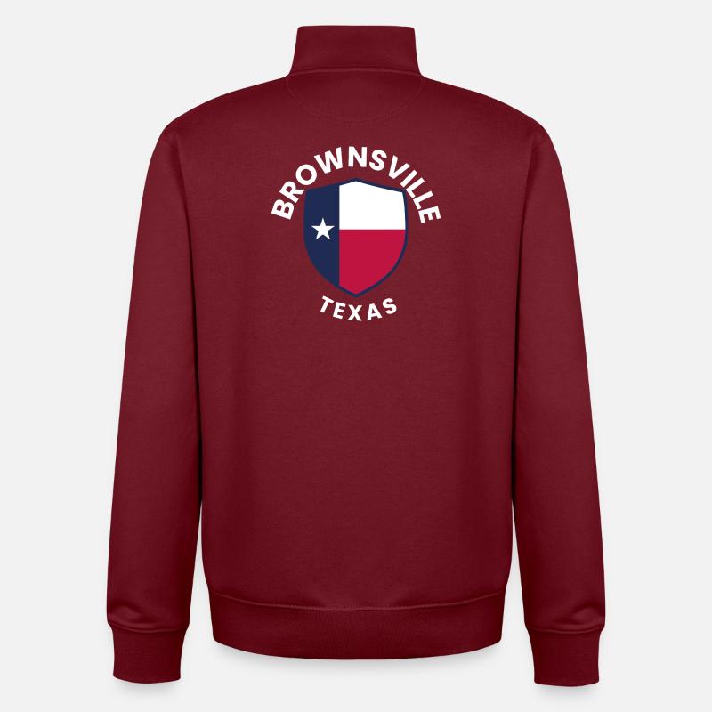 Bouclier du Texas de Brownsville - Sweat zippé unisexe en coton bio Stanley/Stella - bordeaux