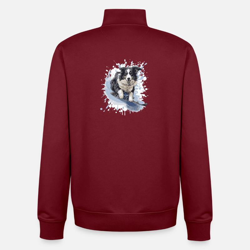 Border Collie Hund Snowboard - Unisex Organic Zip Sweatshirt von Stanley/Stella - Burgunderrot