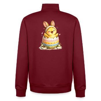 Poussin aux oreilles de lapin dans un œuf de Pâques - Sweat zippé unisexe en coton bio Stanley/Stella - bordeaux - Dos - AI Model Male 185 dark (185cm)
