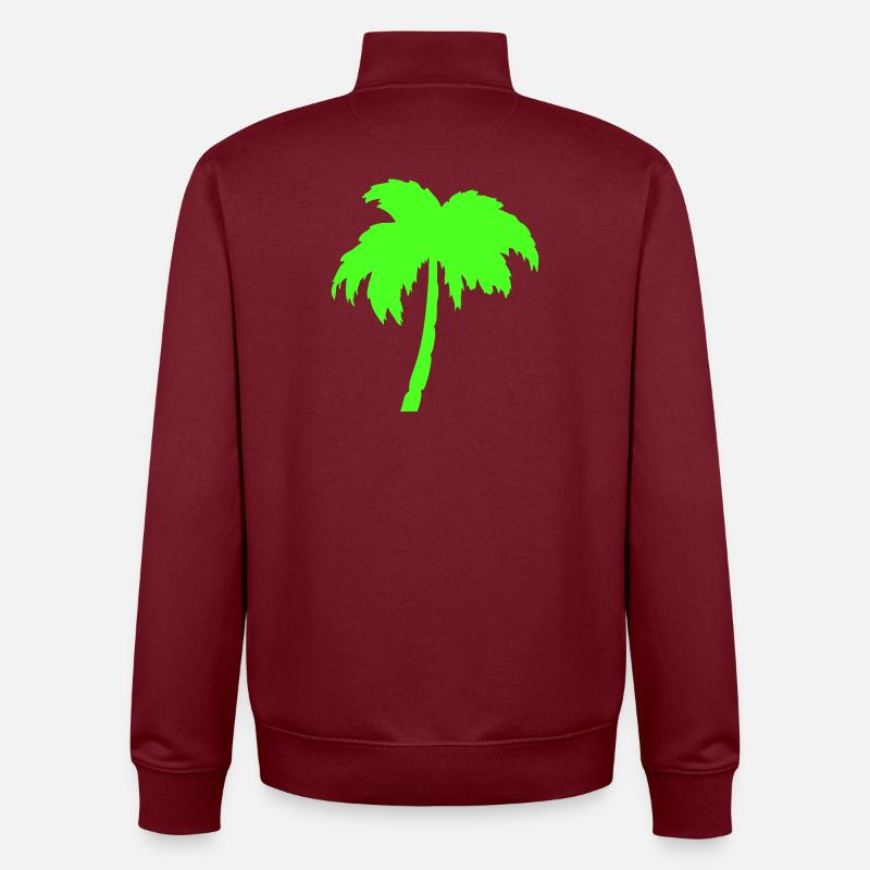 Neon palm tree silhouette on black - Unisex Organic Zip Sweatshirt by Stanley/Stella - burgundy