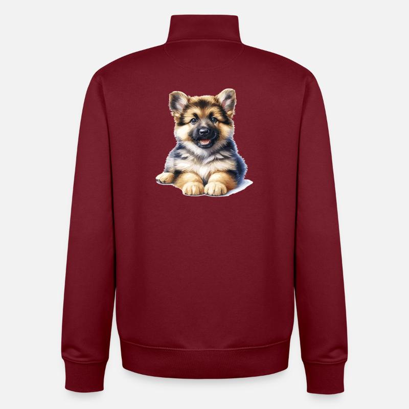 Illustration de chiot câlin - Sweat zippé unisexe en coton bio Stanley/Stella - bordeaux