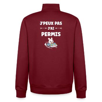 Humour j'ai mon permis de conduire - Sweat zippé unisexe en coton bio Stanley/Stella - bordeaux - Dos - AI Model Male 185 dark (185cm)