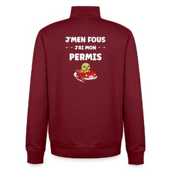 Humour j'ai mon permis de conduire - Sweat zippé unisexe en coton bio Stanley/Stella - bordeaux - Dos - AI Model Male 185 dark (185cm)