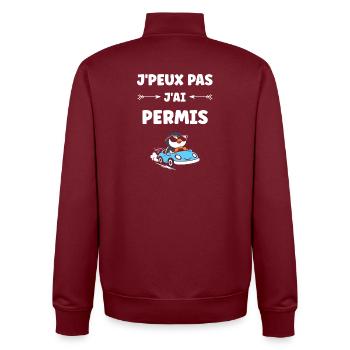 Humour permis de conduire - Sweat zippé unisexe en coton bio Stanley/Stella - bordeaux - Dos - AI Model Male 185 dark (185cm)