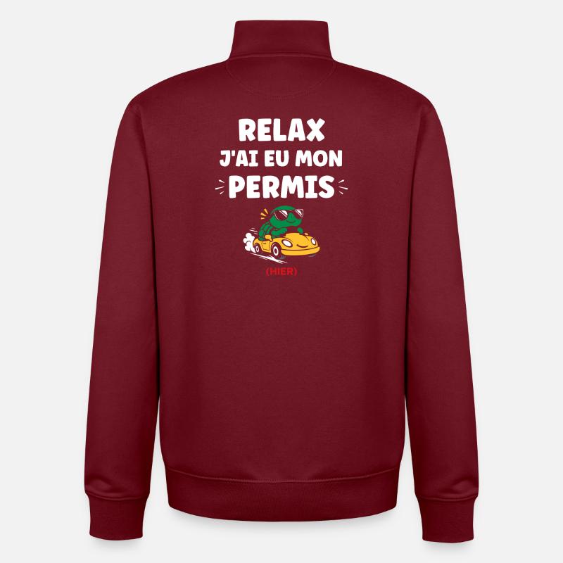 Humour permis de conduire - Sweat zippé unisexe en coton bio Stanley/Stella - bordeaux