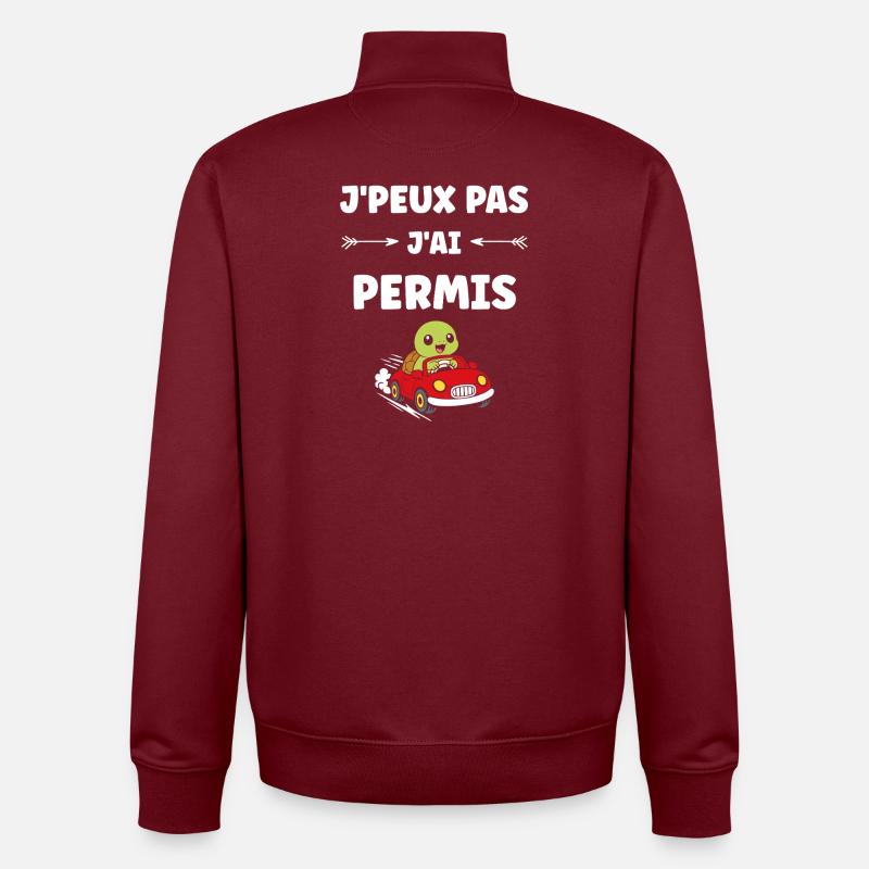 Humour permis de conduire - Sweat zippé unisexe en coton bio Stanley/Stella - bordeaux