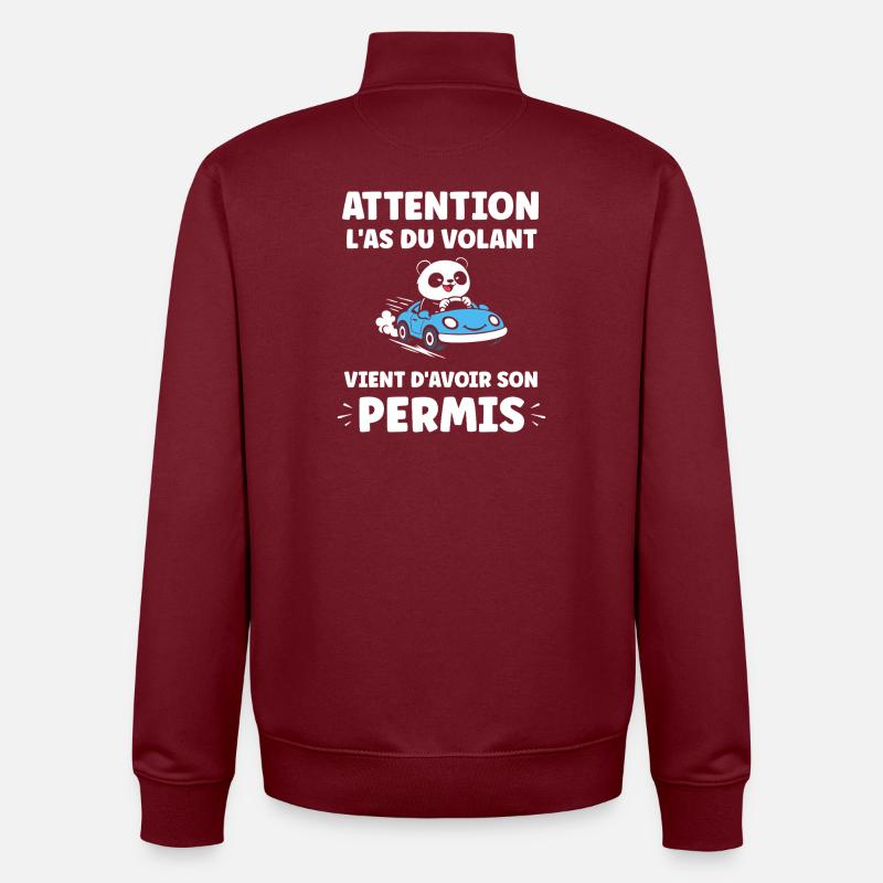 Humour permis de conduire - Sweat zippé unisexe en coton bio Stanley/Stella - bordeaux