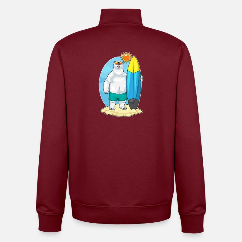 Polar Bear Beach Surfboard Summer - Unisex Organic Zip Sweatshirt by Stanley/Stella - burgundy