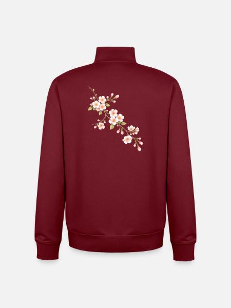 Illustration de branche de cerisier - Sweat zippé unisexe en coton bio Stanley/Stella - bordeaux