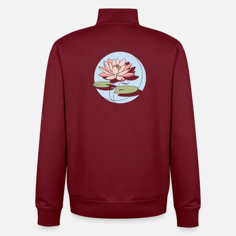 Illustration d’art au trait de nénuphar - Sweat zippé unisexe en coton bio Stanley/Stella - bordeaux