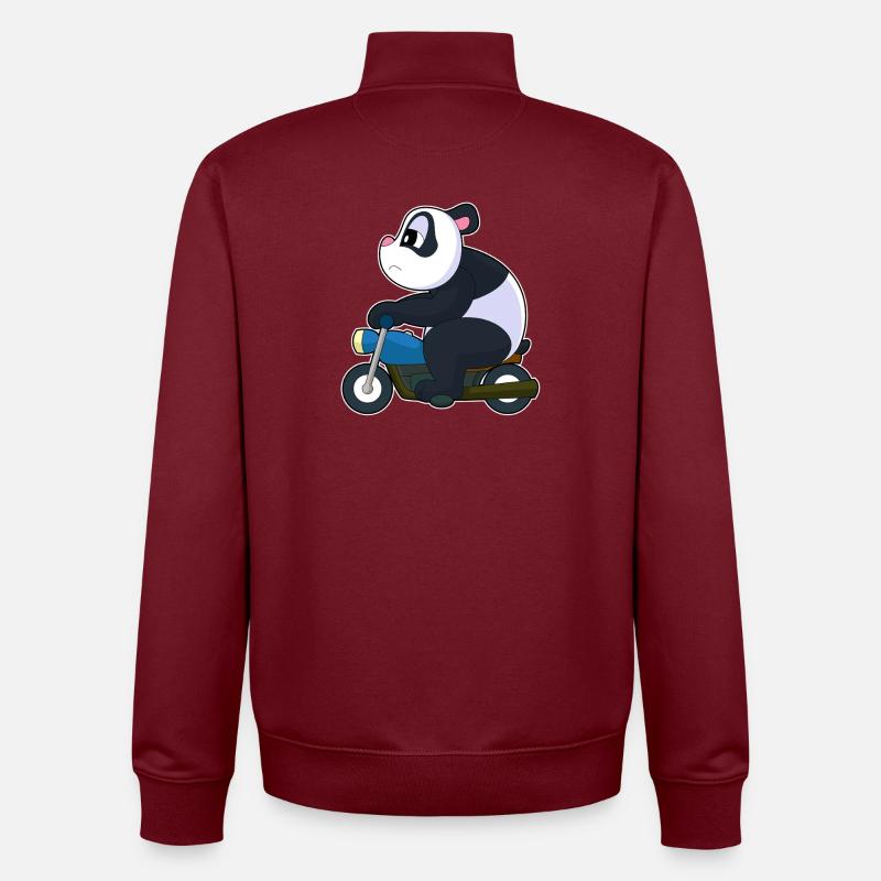 Panda Motorcycle - Unisex Organic Zip Sweatshirt by Stanley/Stella - burgundy