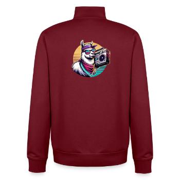 Llama with boombox in retro vibe - Unisex Organic Zip Sweatshirt by Stanley/Stella - burgundy - Back - AI Model Male 185 dark (185cm)