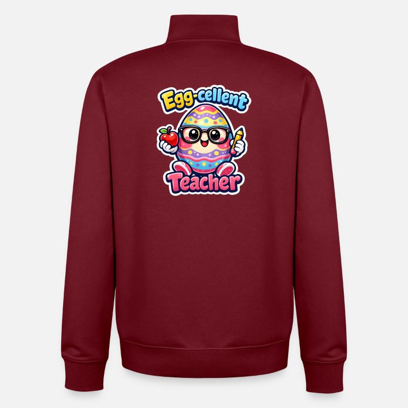 Eggcellent Teacher Cartoon Easter Egg - Sweat zippé unisexe en coton bio Stanley/Stella - bordeaux