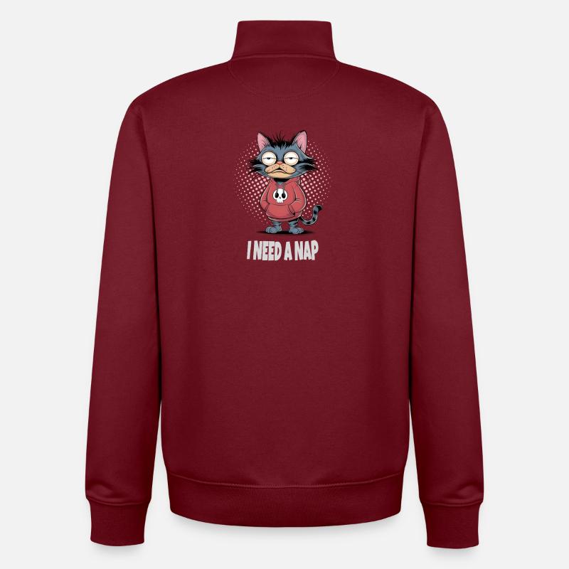 I Need A Nap Müde Katze  - Unisex Organic Zip Sweatshirt von Stanley/Stella - Burgunderrot