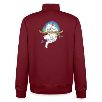 Chat sur branche joue avec un papillon - Sweat zippé unisexe en coton bio Stanley/Stella - bordeaux - Dos - AI Model Male 185 dark (185cm)