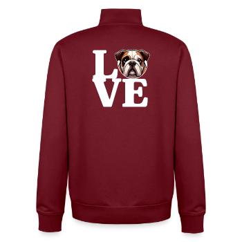 J’ADORE English Bulldog Dog Dog Amateur Drôle - Sweat zippé unisexe en coton bio Stanley/Stella - bordeaux - Dos - AI Model Male 185 dark (185cm)