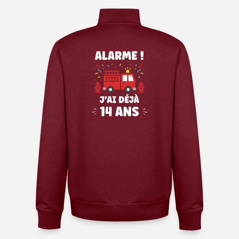 Alerte 14 ans Camion Pompier - Sweat zippé unisexe en coton bio Stanley/Stella - bordeaux