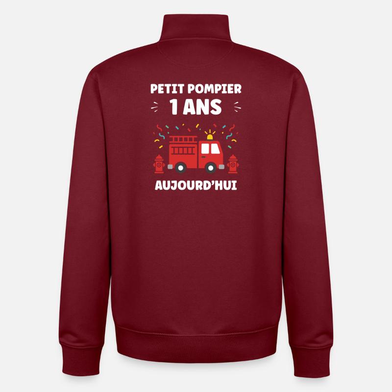 1er Anniversaire Petit Pompier - Sweat zippé unisexe en coton bio Stanley/Stella - bordeaux