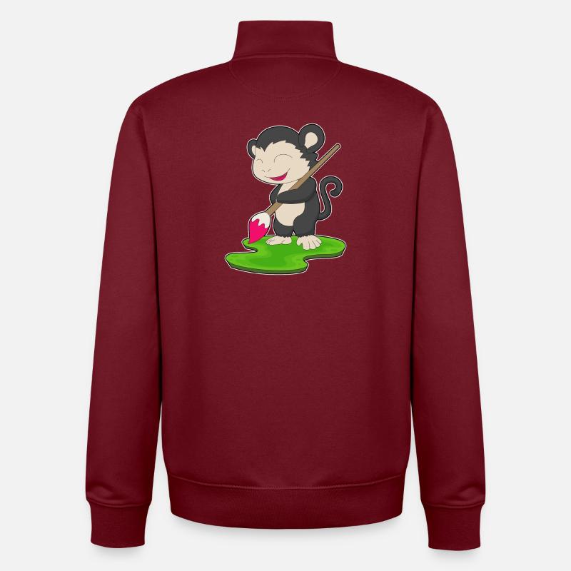 Peintre de singes au pinceau - Sweat zippé unisexe en coton bio Stanley/Stella - bordeaux