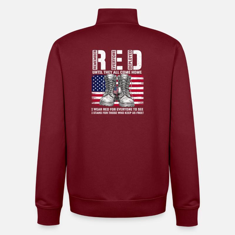 RED Friday Remember Everyone Deployed Home - Unisex Organic Zip Sweatshirt von Stanley/Stella - Burgunderrot