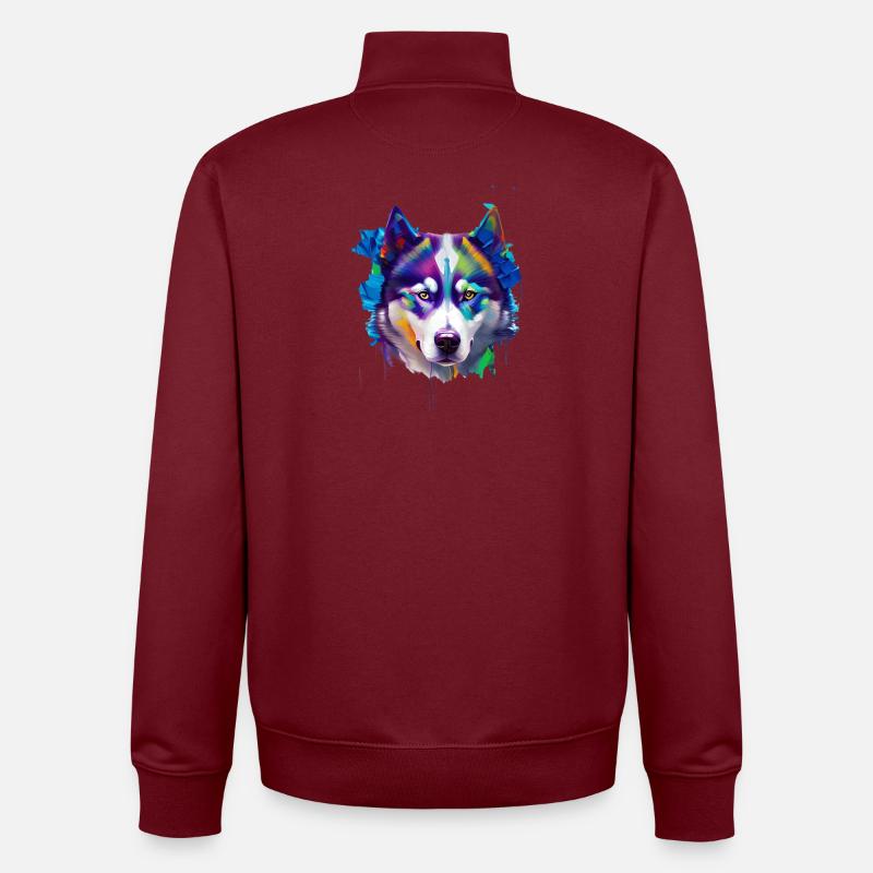 Sibirisches Husky-Hundeporträt Lebendiges Ölgemälde - Unisex Organic Zip Sweatshirt von Stanley/Stella - Burgunderrot