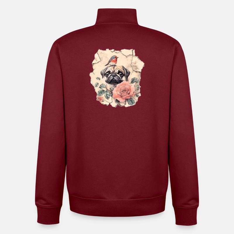 Mops mit Rotkehlchen - Unisex Organic Zip Sweatshirt von Stanley/Stella - Burgunderrot