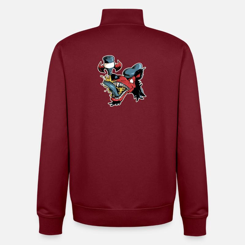 Wolf und fliegendes Bier - Unisex Organic Zip Sweatshirt von Stanley/Stella - Burgunderrot