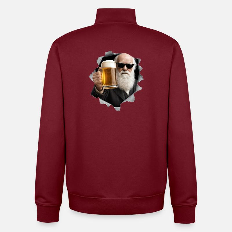 Charles Darwin tient une bière - Sweat zippé unisexe en coton bio Stanley/Stella - bordeaux