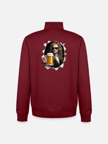 Isaac Newton holds a beer - Unisex Organic Zip Sweatshirt by Stanley/Stella - burgundy