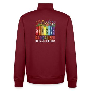 Radicalized Basic Decency Kindness Equality  - Unisex Organic Zip Sweatshirt by Stanley/Stella - burgundy - Back - AI Model Male 185 dark (185cm)