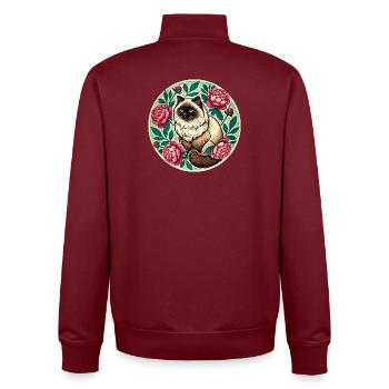 Floral Circle Cat Portrait - Unisex Organic Zip Sweatshirt by Stanley/Stella - burgundy - Back - AI Model Male 185 dark (185cm)