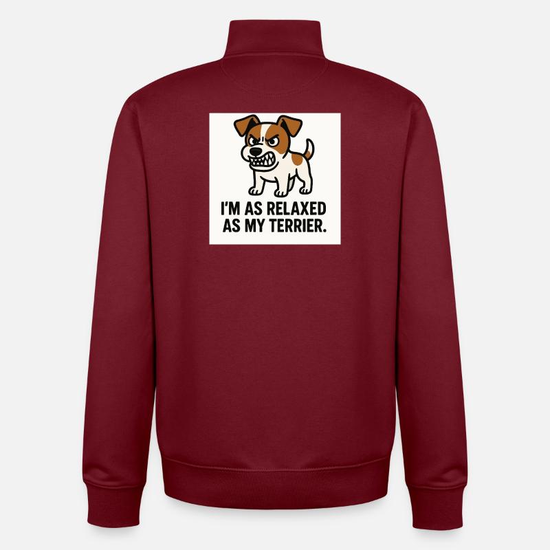 Terrier disant : Calme comme mon chien - Sweat zippé unisexe en coton bio Stanley/Stella - bordeaux
