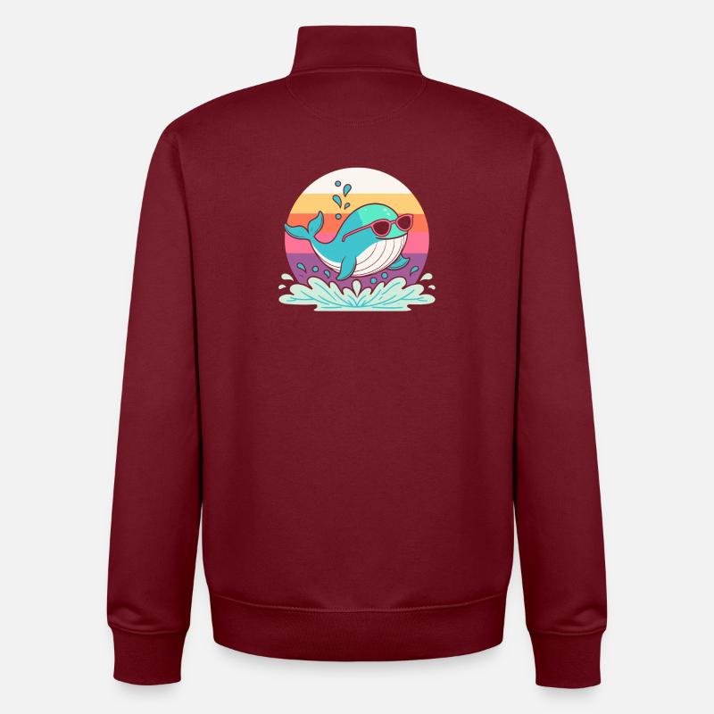Baleine Surf Arc en Ciel Rétro - Sweat zippé unisexe en coton bio Stanley/Stella - bordeaux