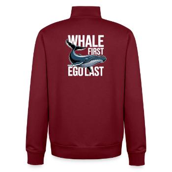 WHALE FIRST • EGO LAST #2 - Unisex Organic Zip Sweatshirt von Stanley/Stella - Burgunderrot - Hinten - AI Model Male 185 dark (185cm)