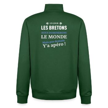 Un Jour Les Bretons Nous Dominerons Le Monde Ma... - Sweat zippé unisexe en coton bio Stanley/Stella - vert bouteille - Dos - AI Model Male 185 dark (185cm)