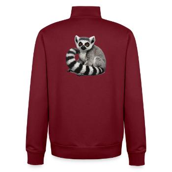 Ring-tailed lemur illustration - Unisex Organic Zip Sweatshirt by Stanley/Stella - burgundy - Back - AI Model Male 185 dark (185cm)