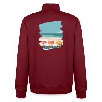 Colorful beach with umbrellas - Unisex Organic Zip Sweatshirt by Stanley/Stella - burgundy - Back - AI Model Male 185 dark (185cm)