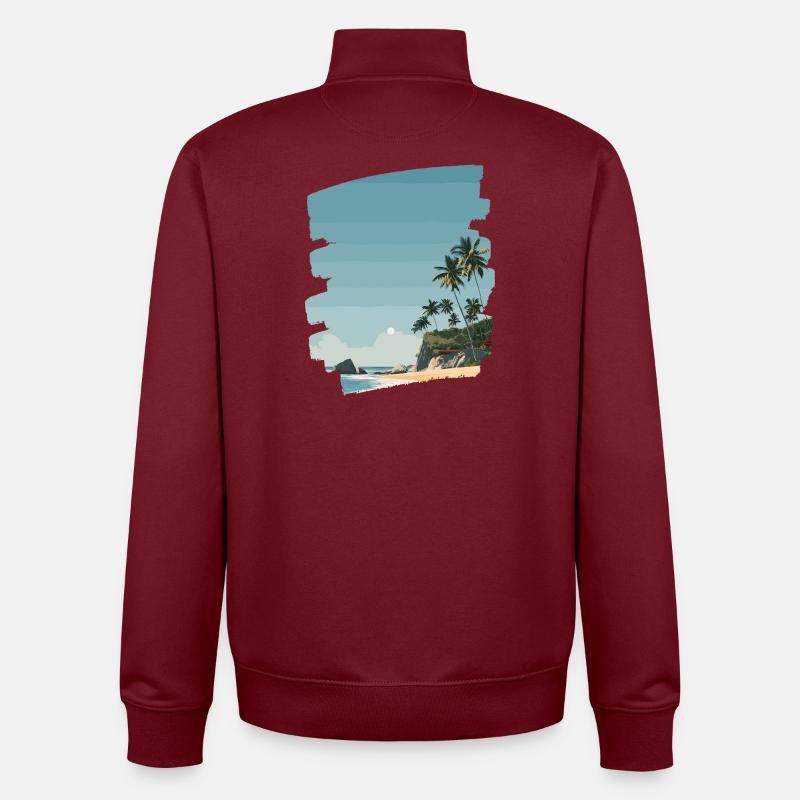 Sonnenuntergangsstrand mit Palmen - Unisex Organic Zip Sweatshirt von Stanley/Stella - Burgunderrot